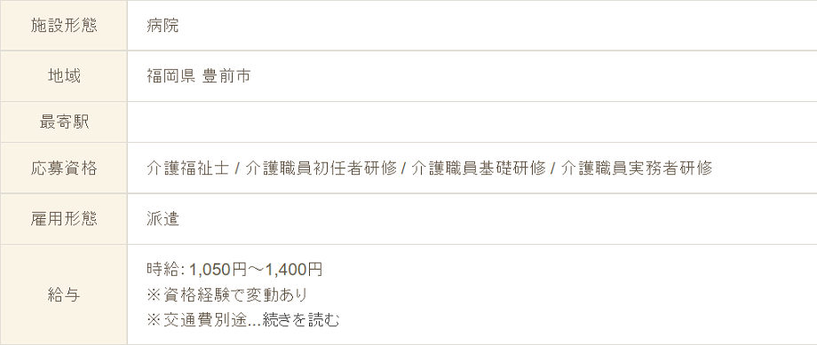 福岡の介護派遣求人例