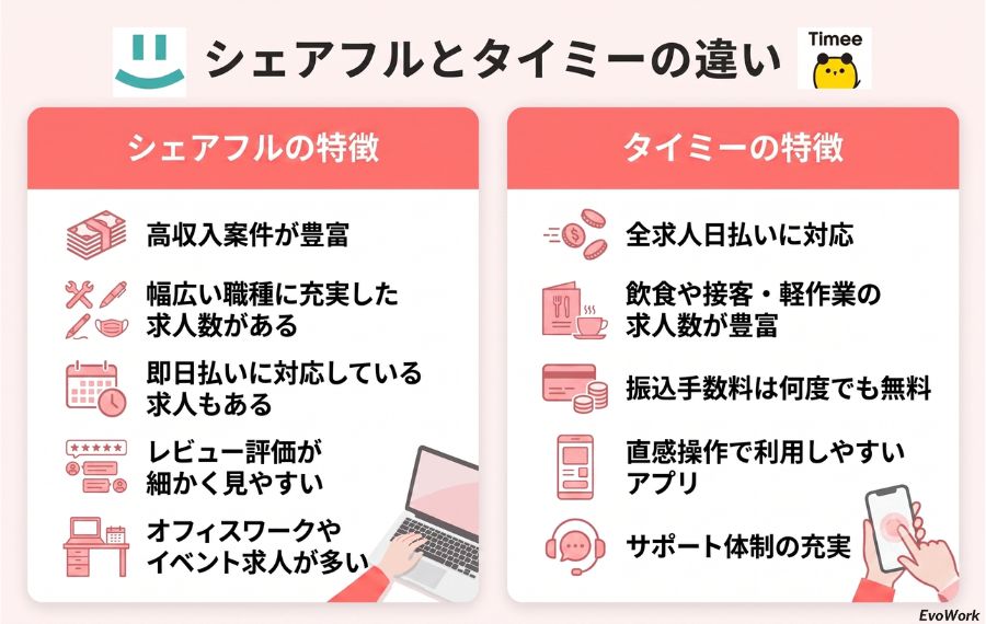 シェアフルとタイミーの違い