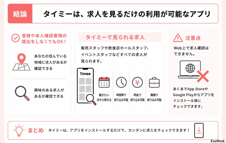 タイミーは求人を見るだけの利用も可能