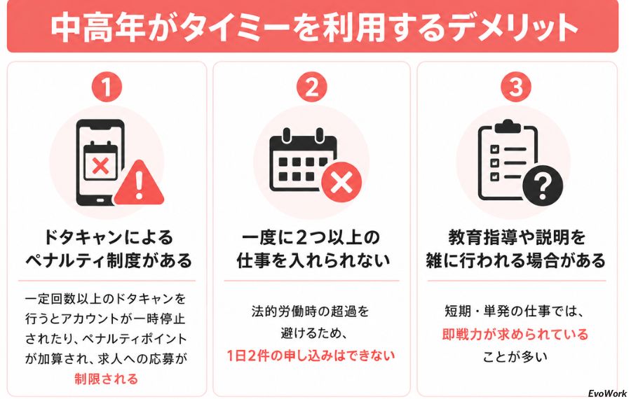 中高年の方がタイミーを利用するデメリット